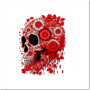 Red Flowers Skull Posters and Art